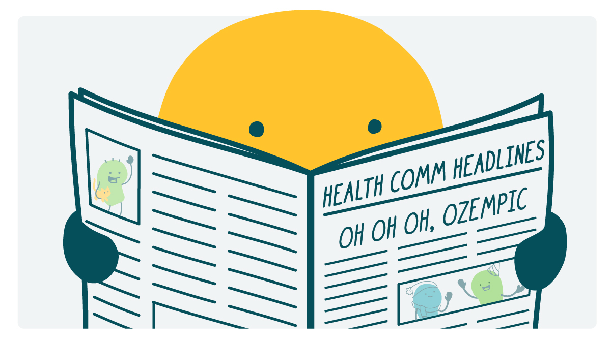 A doodle reads a newspaper and the headline says, Oh oh oh Ozempic.